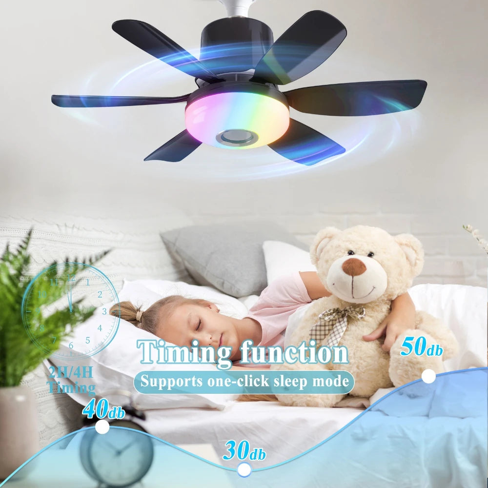 RGB Ceiling Fan with LED Light & Music Remote – 6 Blades, 2-in-1 Fan & Light, Bedroom & Dining Room