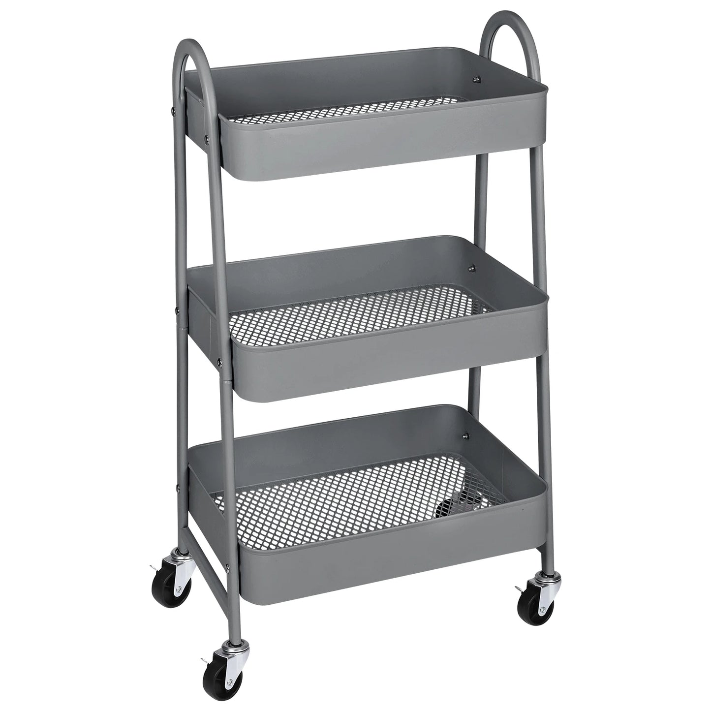3-Tier Rolling Metal Storage Cart – Lockable Wheels, Mesh Design, Kitchen & Home Organizer