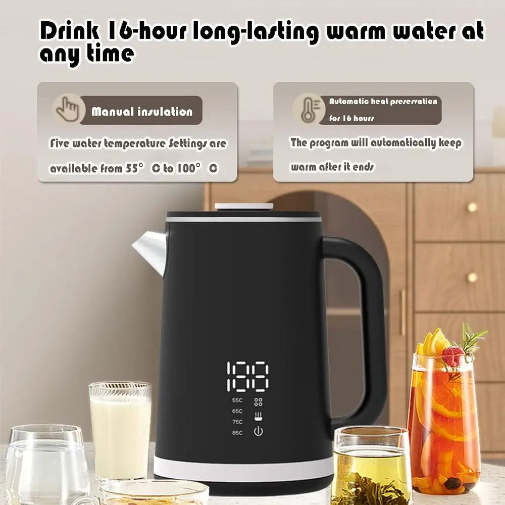 1.6L Double Wall Electric Kettle – 1500W, 4 Temperature Settings, Auto Shut-Off & Boil Dry Protection