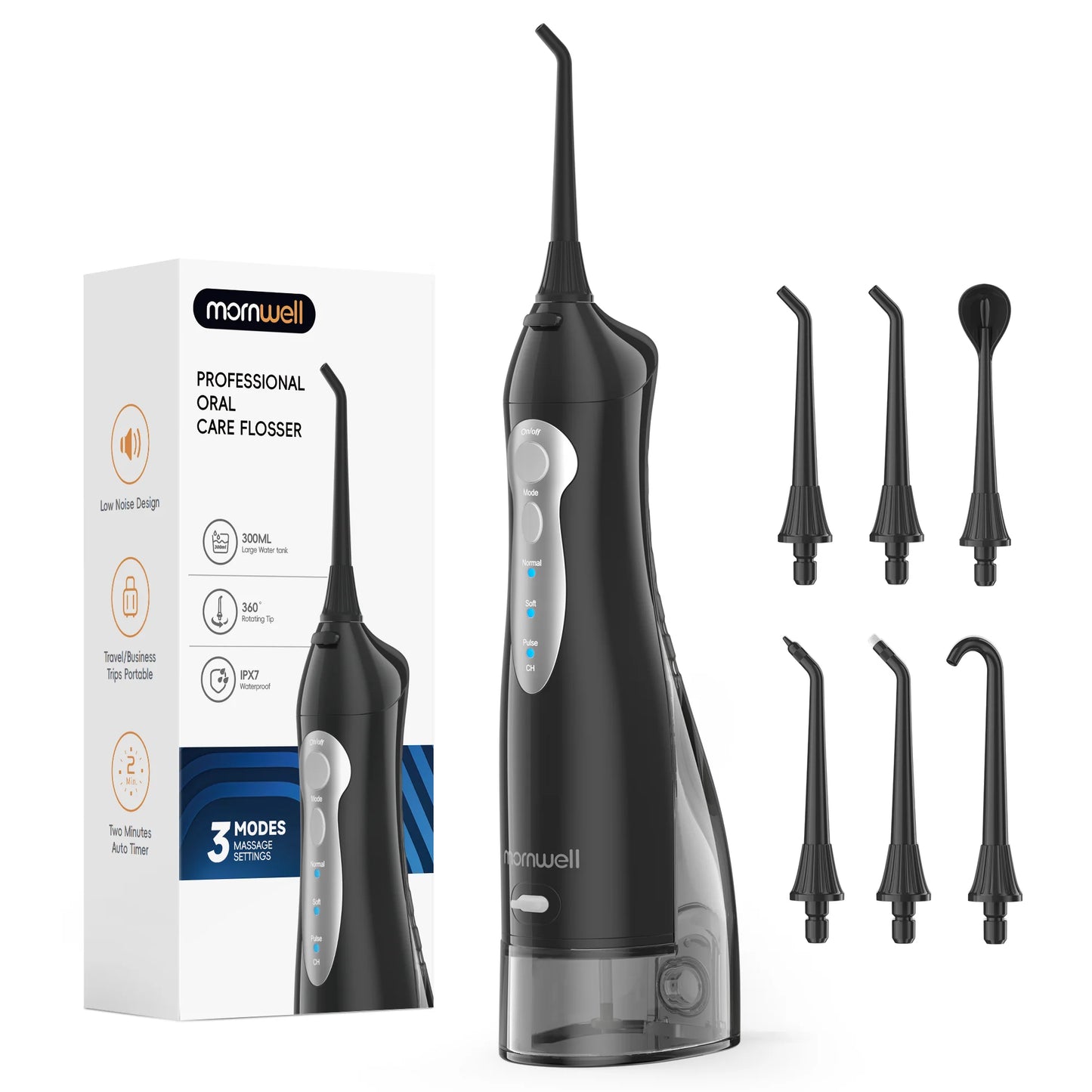 Portable Water Flosser – 300ml Tank, IPX7 Waterproof, 3 Modes, USB Rechargeable, 4 Nozzles