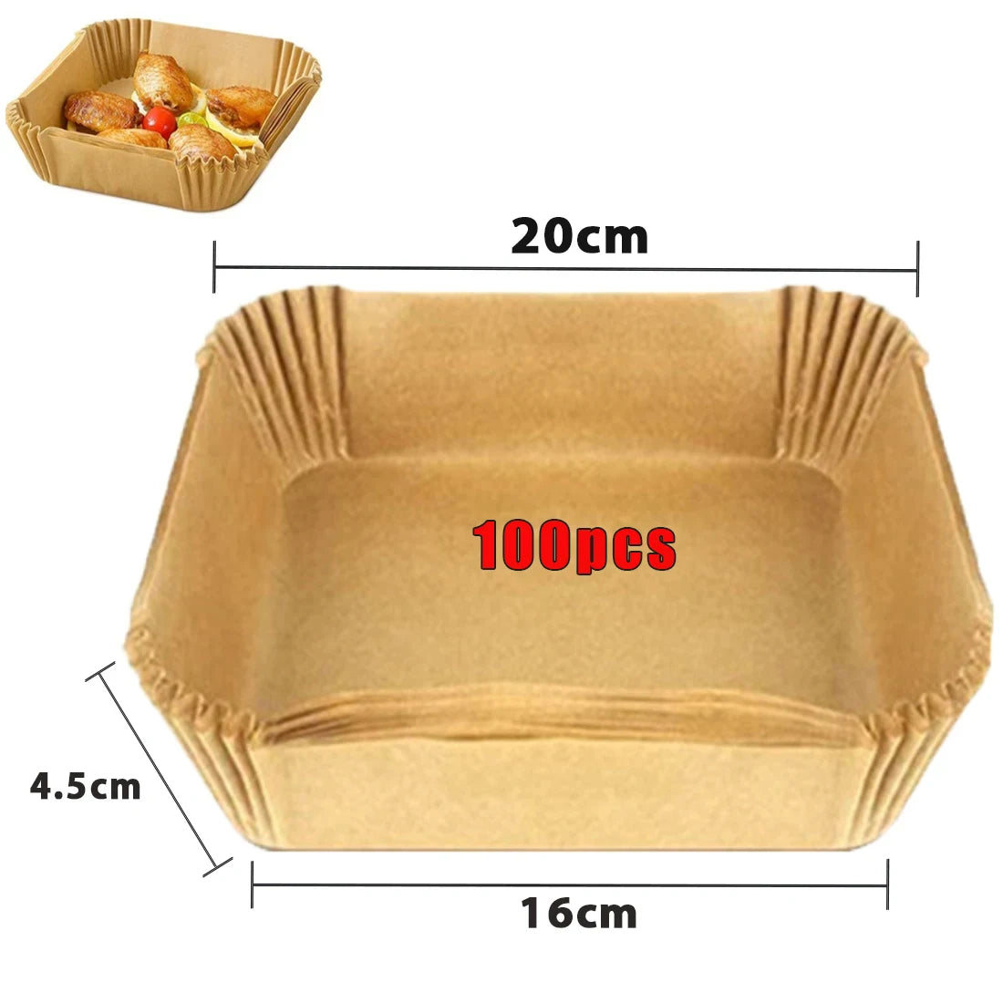 Disposable Air Fryer Liner Paper – Round & Square, 50 or 100pcs, Non-Stick Baking Parchment