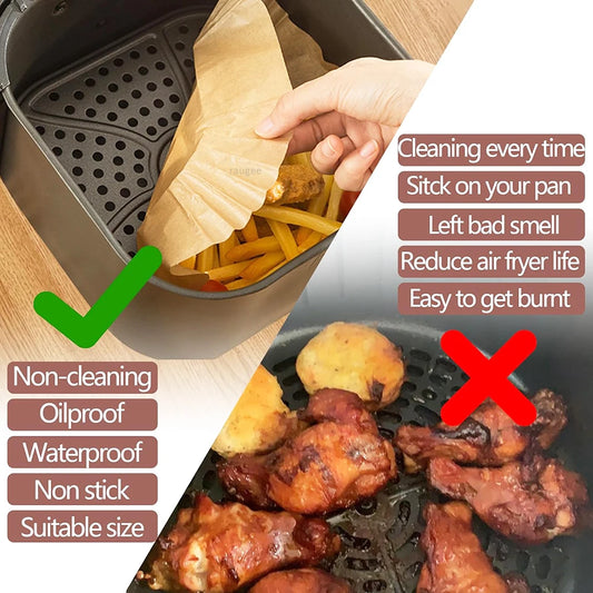 Disposable Air Fryer Liner Paper – Round & Square, 50 or 100pcs, Non-Stick Baking Parchment