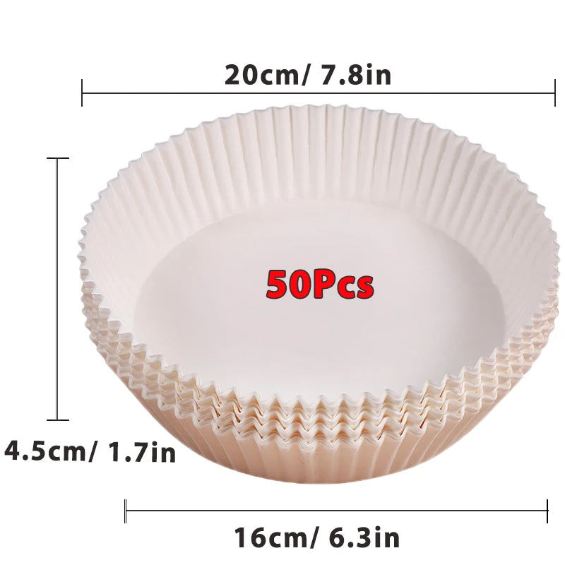 Disposable Air Fryer Liner Paper – Round & Square, 50 or 100pcs, Non-Stick Baking Parchment