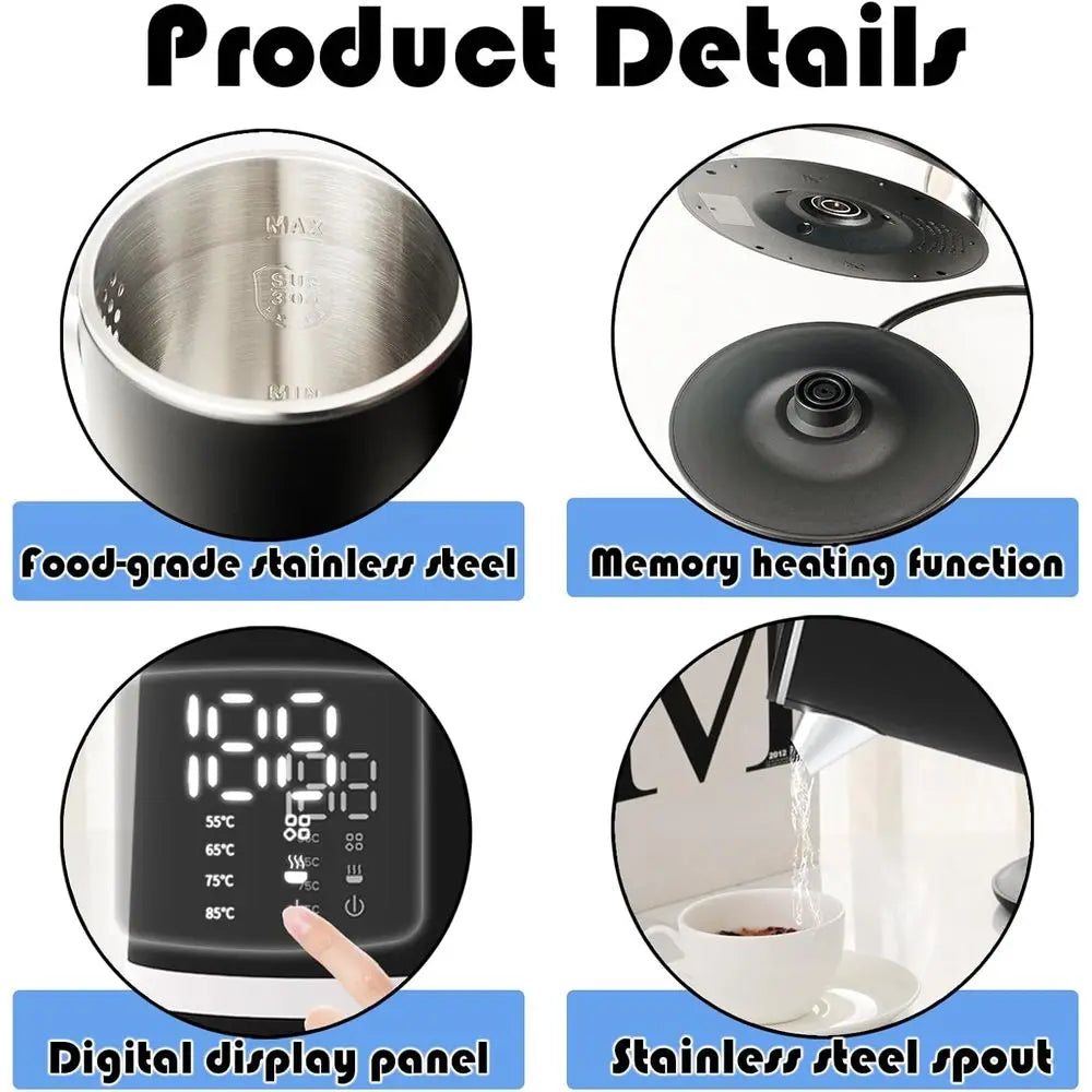 1.6L Double Wall Electric Kettle – 1500W, 4 Temperature Settings, Auto Shut-Off & Boil Dry Protection