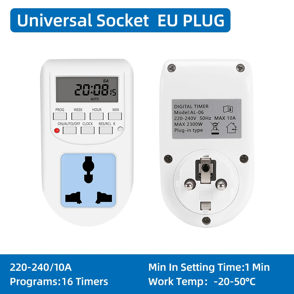 Digital Programmable Timer Switch – Weekly 12/24Hr, EU / UK / US Plug, 2300W Max