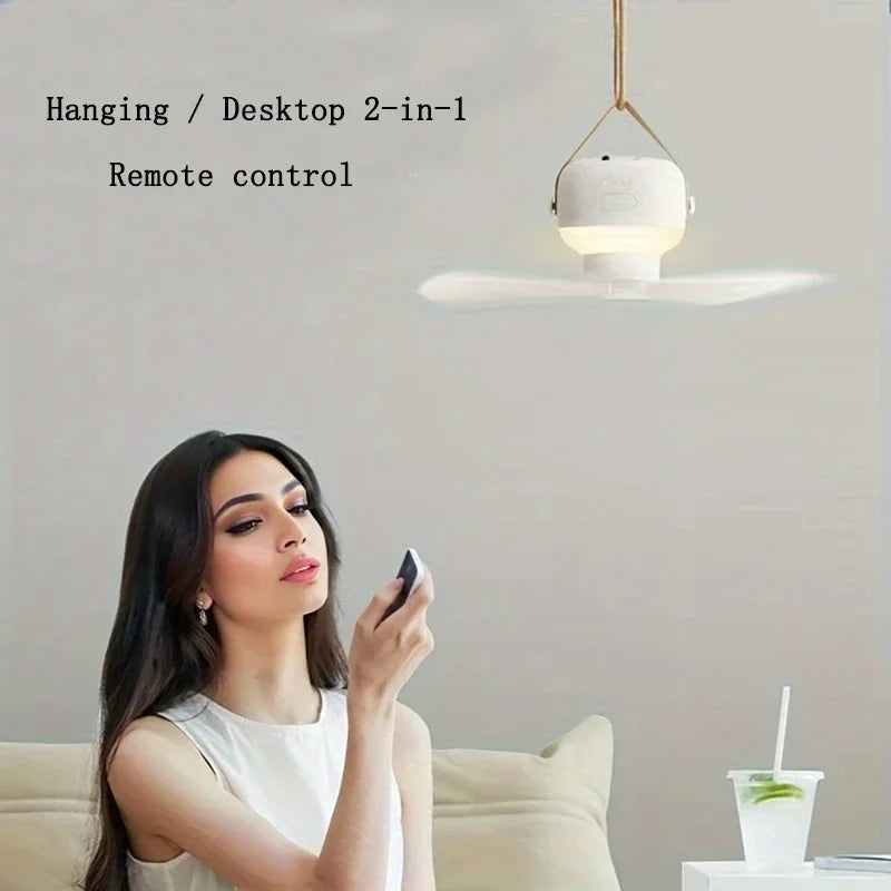 Portable Wireless Ceiling Fan with LED Night Light – USB, Remote Control, 4-Speed, Camping & Home