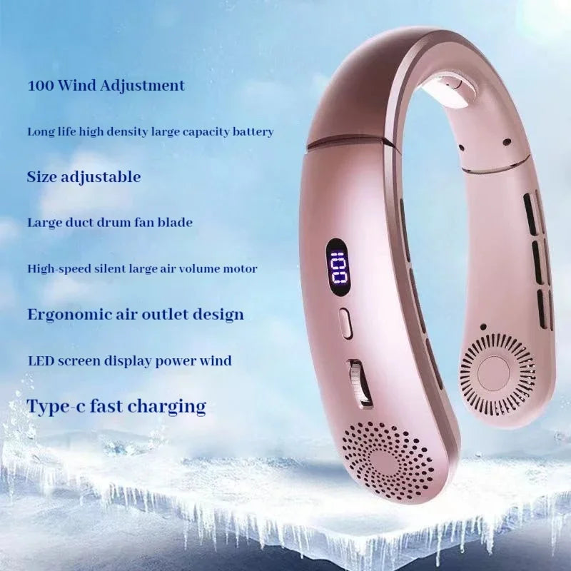Wearable Neck Fan – 5-Speed Hands-Free, LED Light, Low Noise, Sports & Outdoor Use