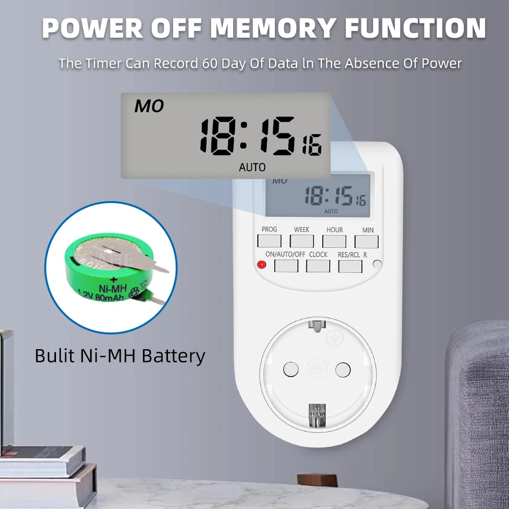 Digital Programmable Timer Switch – Weekly 12/24Hr, EU / UK / US Plug, 2300W Max
