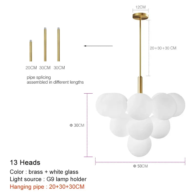 Modern Glass Pendant Chandelier – G9 LED, 5 or 13 Heads, Black / Brass / Chrome, Living & Dining Room