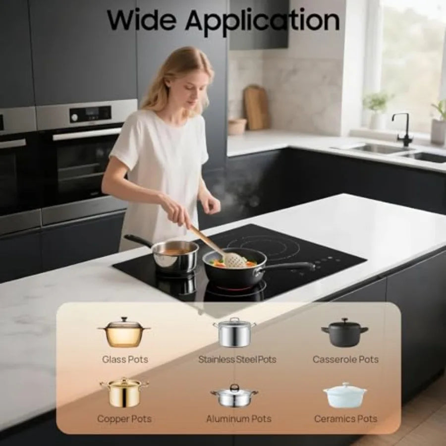 3-Burner Electric Ceramic Cooktop – Countertop or Built-In, Child Safety Lock, Residual Heat Indicator