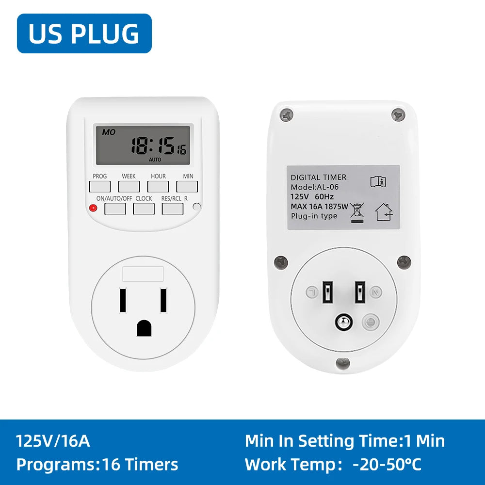 Digital Programmable Timer Switch – Weekly 12/24Hr, EU / UK / US Plug, 2300W Max