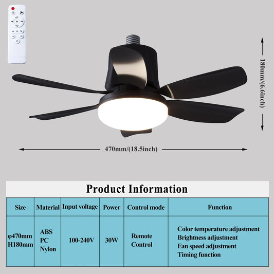 RGB Ceiling Fan with LED Light & Music Remote – 6 Blades, 2-in-1 Fan & Light, Bedroom & Dining Room