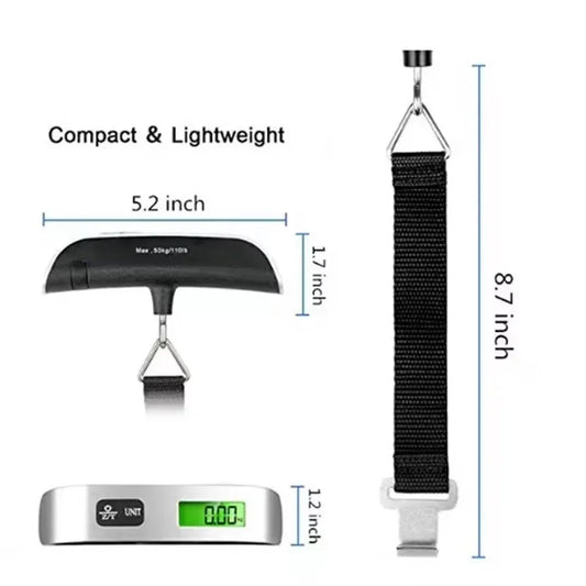 50kg Portable Digital Luggage Scale – Electronic Hanging Scale, 110lb, Travel Baggage Weighing