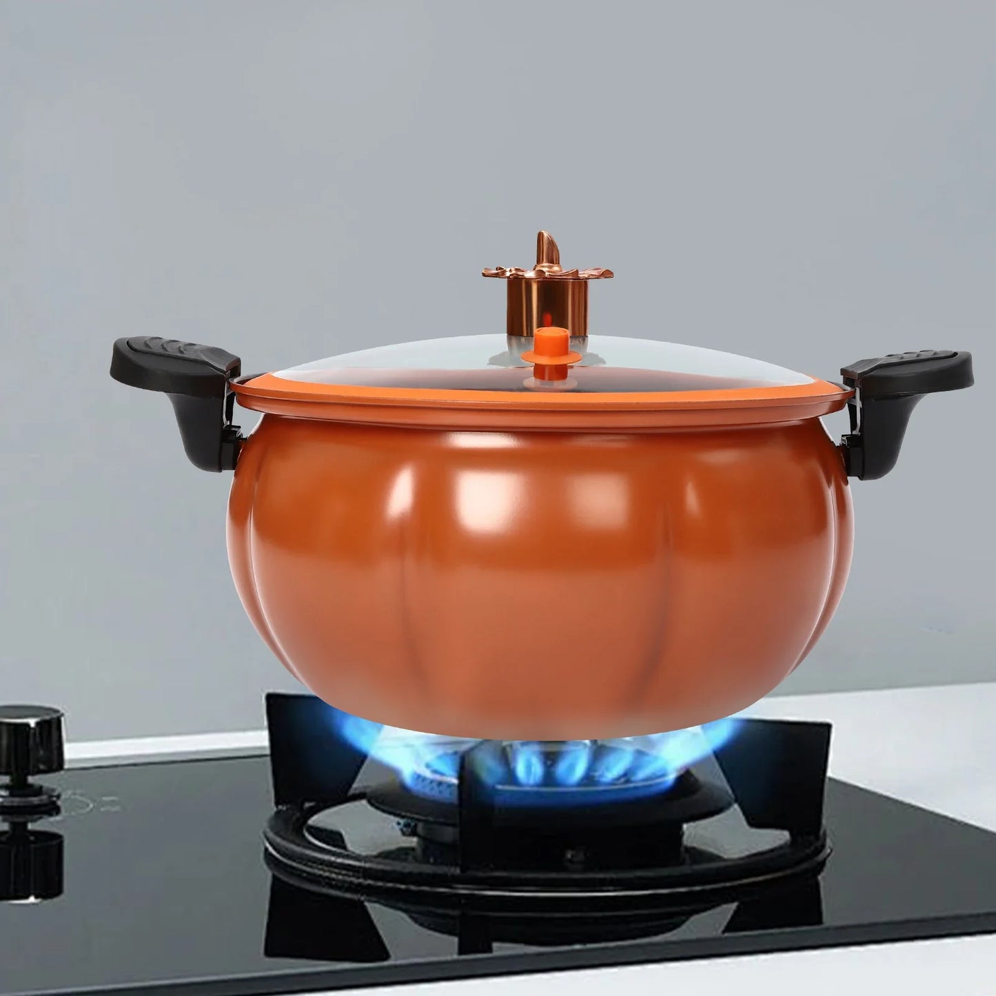 8L Pumpkin-Shaped Micro Pressure Cooker – Non-Stick, Non-Slip Handles & Clear Lid