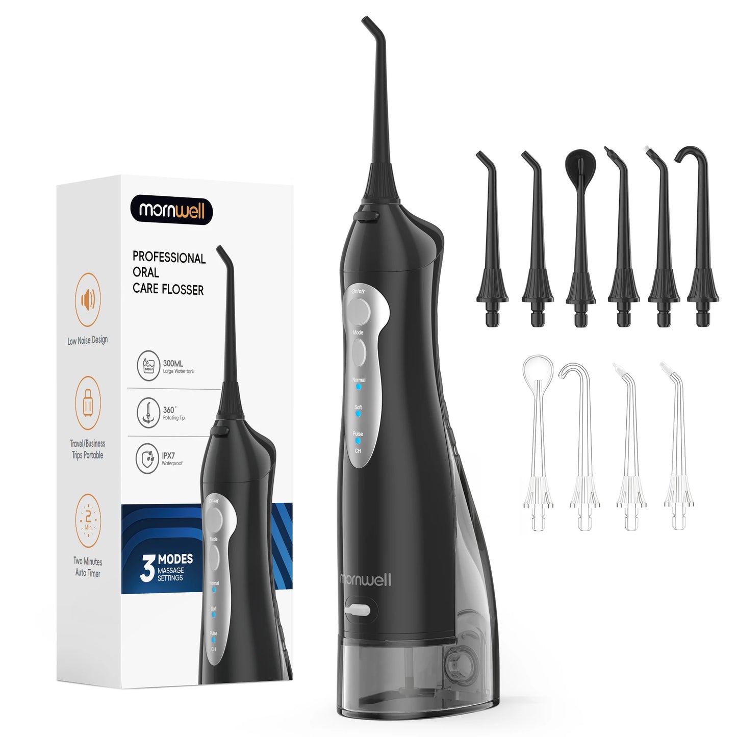 Portable Water Flosser – 300ml Tank, IPX7 Waterproof, 3 Modes, USB Rechargeable, 4 Nozzles