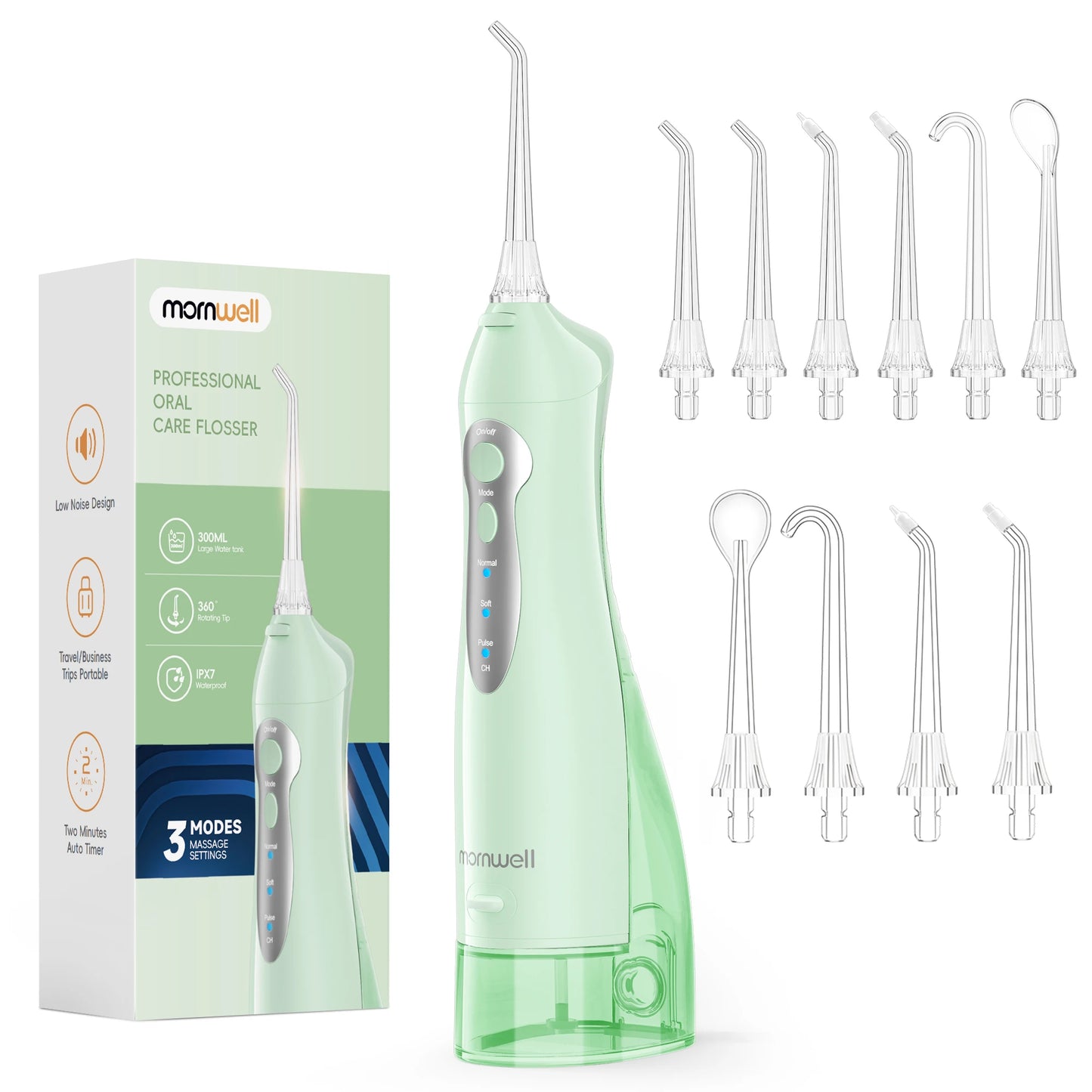 Portable Water Flosser – 300ml Tank, IPX7 Waterproof, 3 Modes, USB Rechargeable, 4 Nozzles