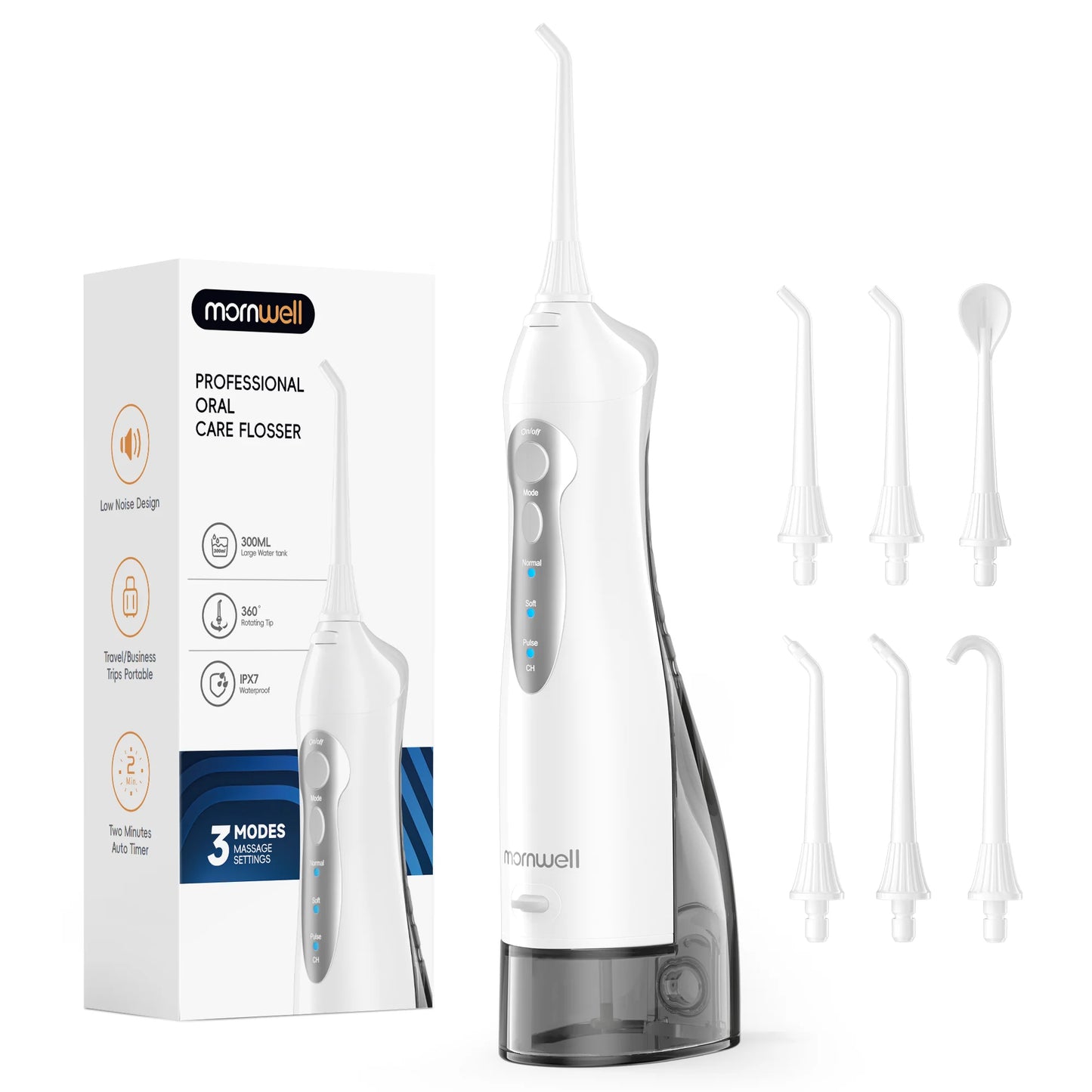Portable Water Flosser – 300ml Tank, IPX7 Waterproof, 3 Modes, USB Rechargeable, 4 Nozzles