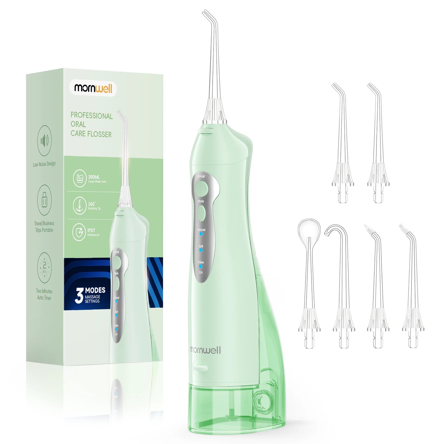 Portable Water Flosser – 300ml Tank, IPX7 Waterproof, 3 Modes, USB Rechargeable, 4 Nozzles