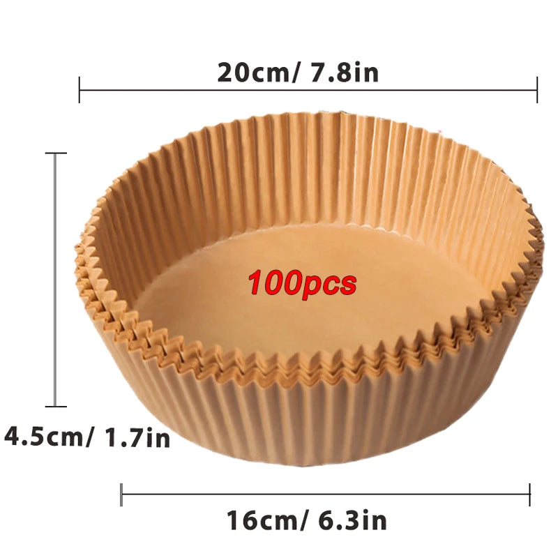 Disposable Air Fryer Liner Paper – Round & Square, 50 or 100pcs, Non-Stick Baking Parchment
