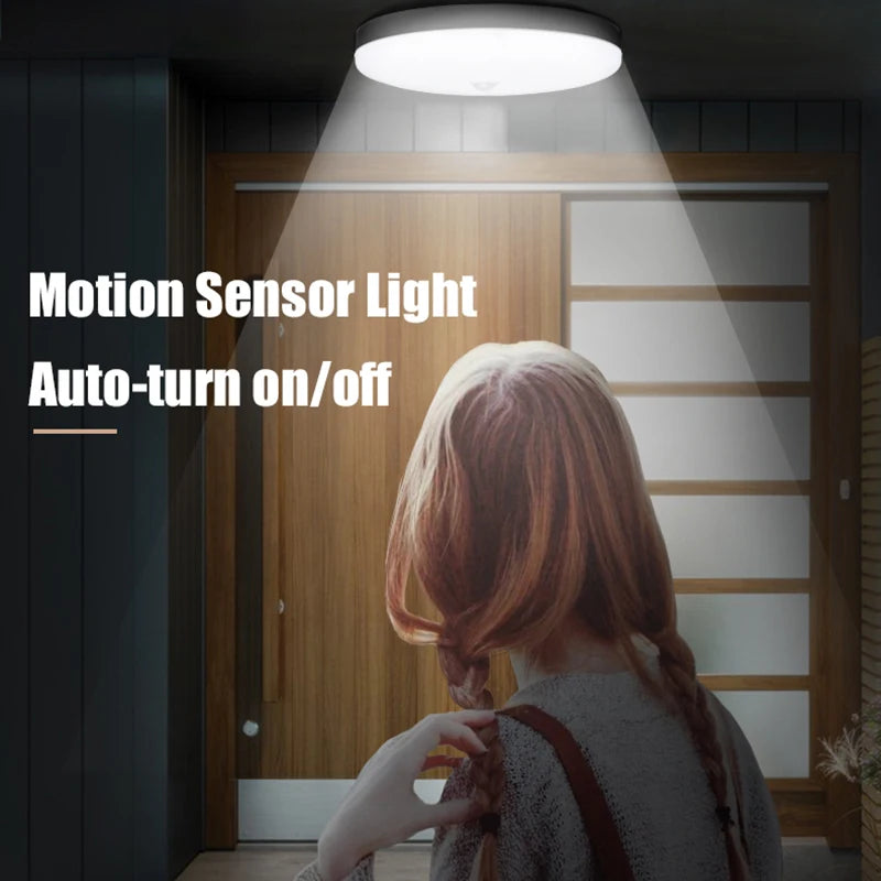 LED Motion Sensor Ceiling Light – Smart Circular Bulb, 15W–40W, Warm & Cool White, Indoor
