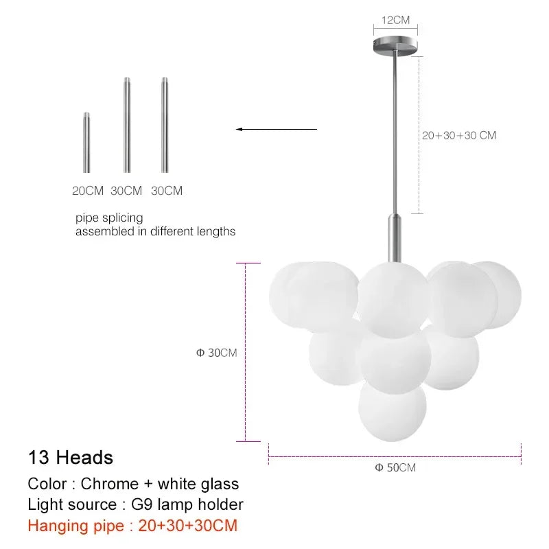 Modern Glass Pendant Chandelier – G9 LED, 5 or 13 Heads, Black / Brass / Chrome, Living & Dining Room