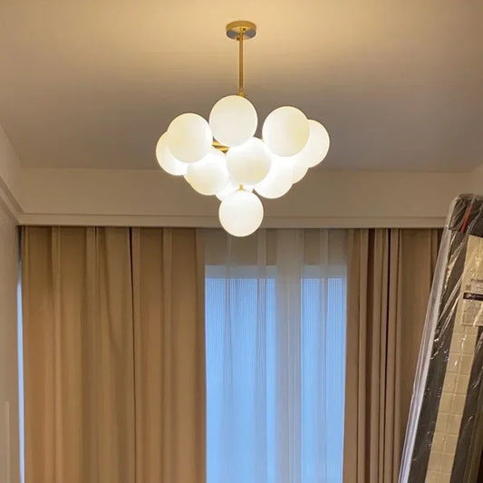 Modern Glass Pendant Chandelier – G9 LED, 5 or 13 Heads, Black / Brass / Chrome, Living & Dining Room