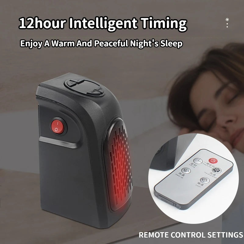 Portable Plug-In Wall Heater – 400W, Ceramic, Remote Control, 12Hr Timer, EU Plug