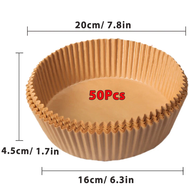 Disposable Air Fryer Liner Paper – Round & Square, 50 or 100pcs, Non-Stick Baking Parchment