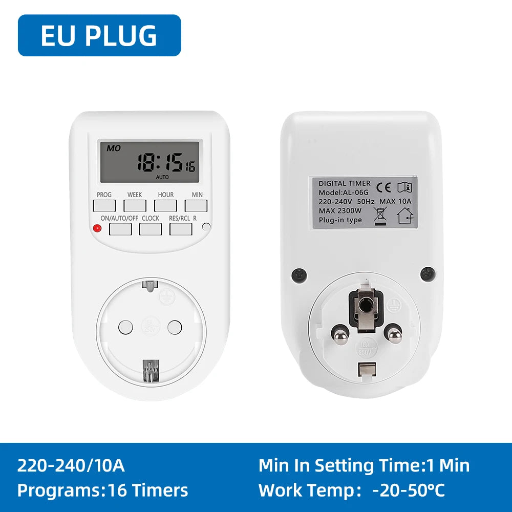Digital Programmable Timer Switch – Weekly 12/24Hr, EU / UK / US Plug, 2300W Max
