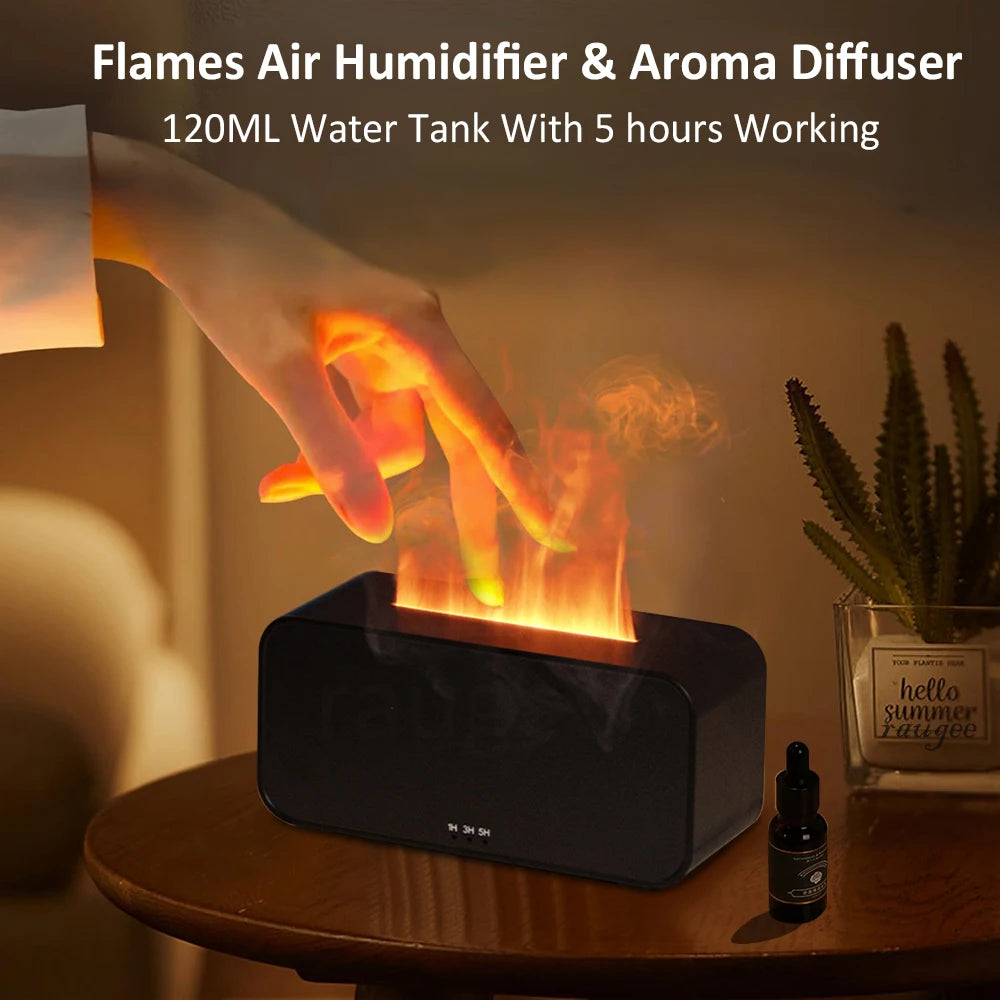 Flame Aroma Humidifier & Essential Oil Diffuser – 7-Colour LED, 120ml, Timer, Auto Shut-Off