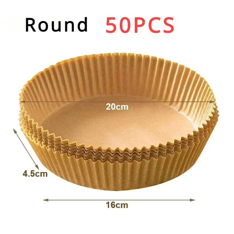 Disposable Air Fryer Liner Paper – Round & Square, 50 or 100pcs, Non-Stick Baking Parchment