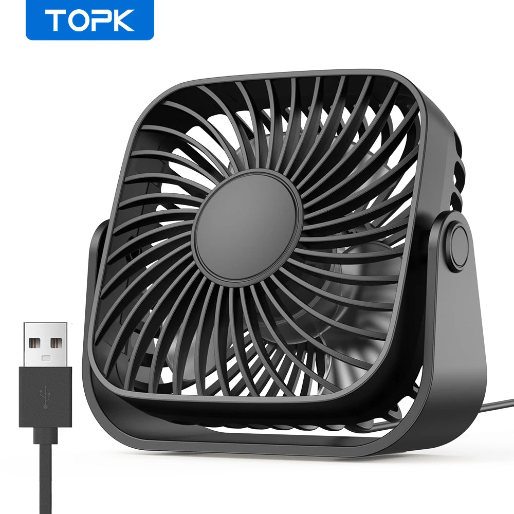 4-Inch USB Mini Portable Fan – 3-Speed, 360° Adjustable, Quiet Desk Fan for Home & Camping