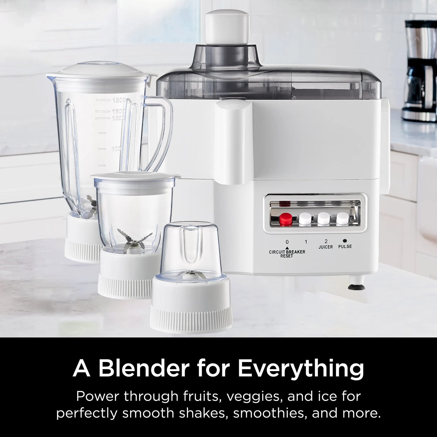 4-in-1 Multi-Purpose Food Processor – Blender, Juicer & Mixer, 1.8L
