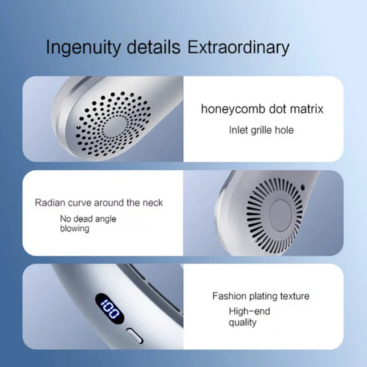 Wearable Neck Fan – 5-Speed Hands-Free, LED Light, Low Noise, Sports & Outdoor Use
