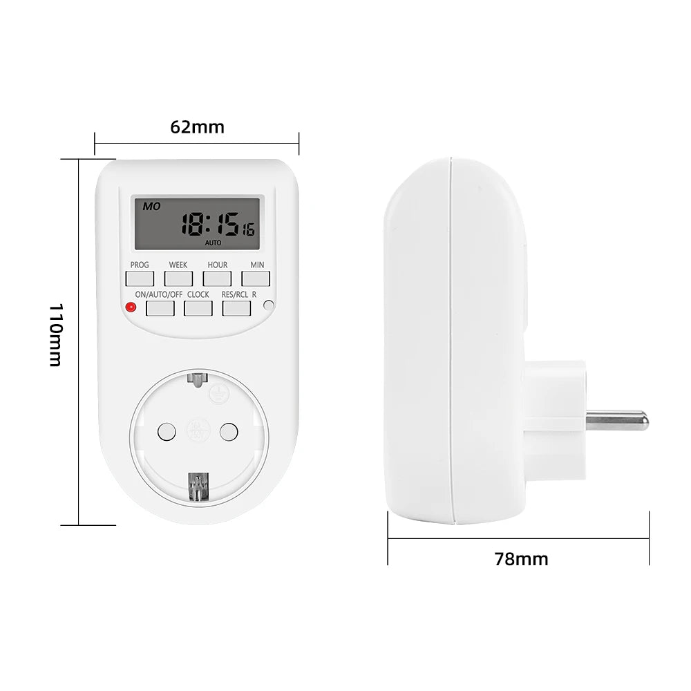 Digital Programmable Timer Switch – Weekly 12/24Hr, EU / UK / US Plug, 2300W Max