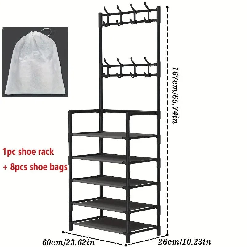 5-Level Metal Shoe Rack – Tool-Free Assembly, Multi-Purpose Storage for Hallway & Living Room