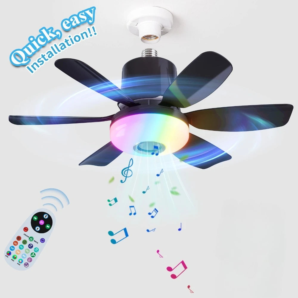 RGB Ceiling Fan with LED Light & Music Remote – 6 Blades, 2-in-1 Fan & Light, Bedroom & Dining Room
