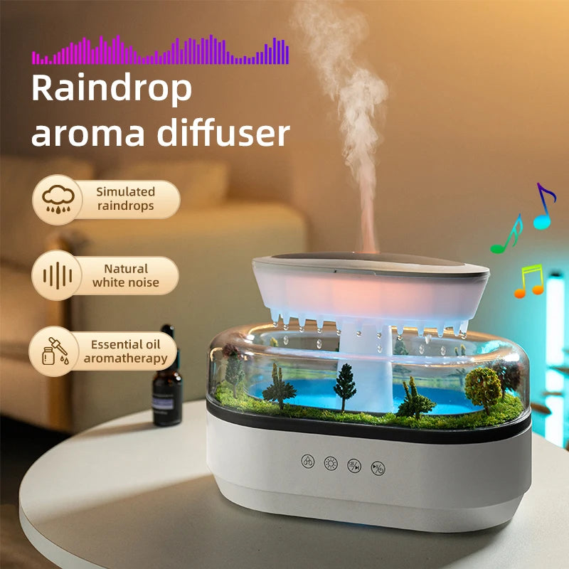Raindrop Ultrasonic Aroma Humidifier & Essential Oil Diffuser – Colourful LED, White Noise