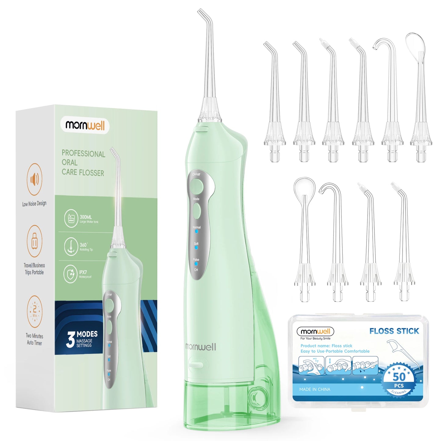 Portable Water Flosser – 300ml Tank, IPX7 Waterproof, 3 Modes, USB Rechargeable, 4 Nozzles