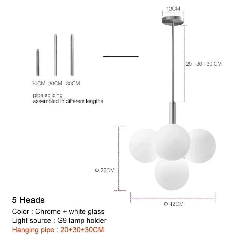 Modern Glass Pendant Chandelier – G9 LED, 5 or 13 Heads, Black / Brass / Chrome, Living & Dining Room