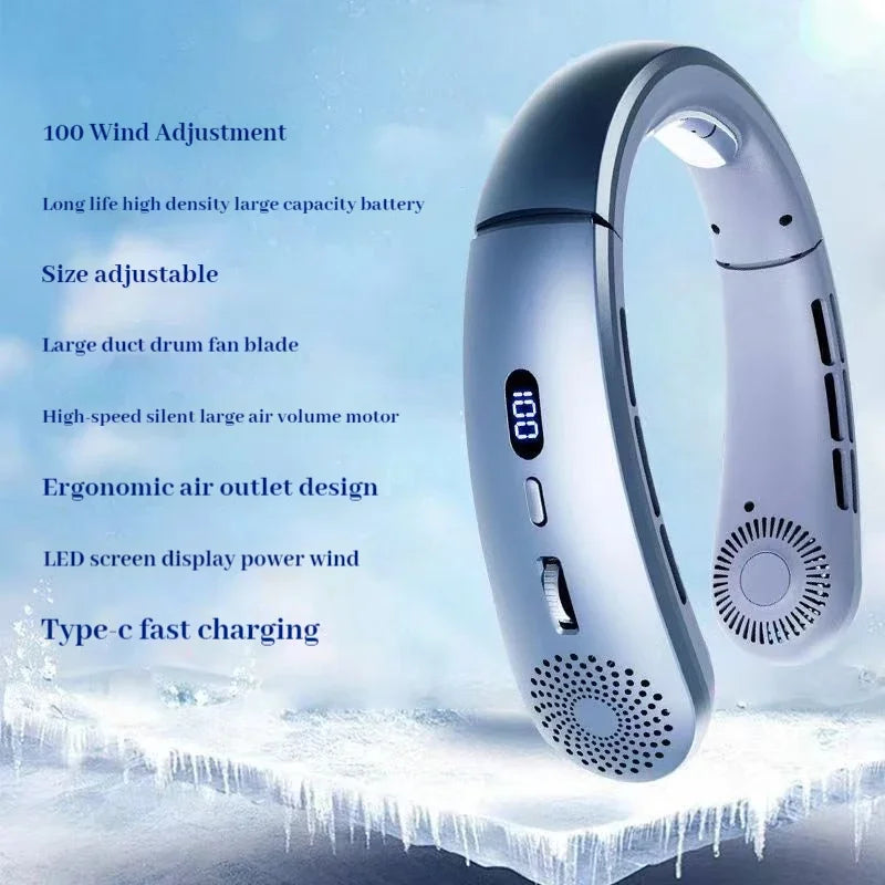 Wearable Neck Fan – 5-Speed Hands-Free, LED Light, Low Noise, Sports & Outdoor Use
