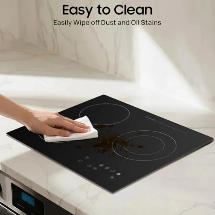 3-Burner Electric Ceramic Cooktop – Countertop or Built-In, Child Safety Lock, Residual Heat Indicator