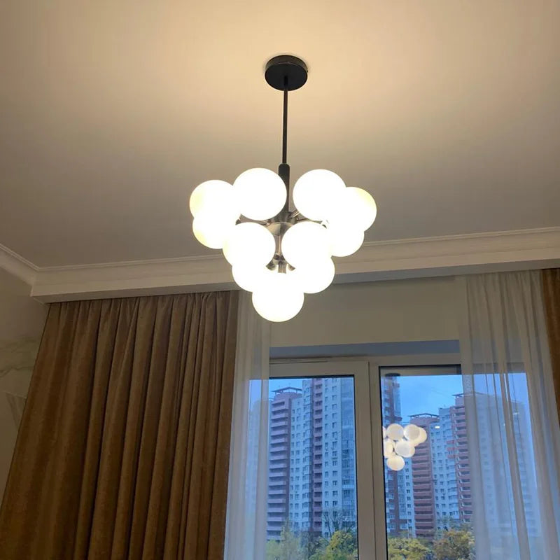 Modern Glass Pendant Chandelier – G9 LED, 5 or 13 Heads, Black / Brass / Chrome, Living & Dining Room