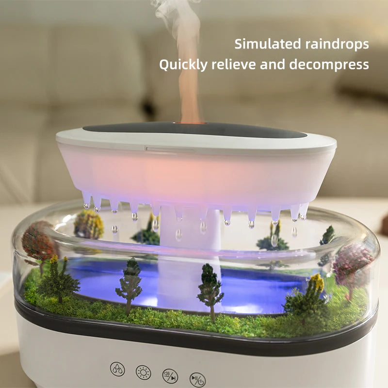 Raindrop Ultrasonic Aroma Humidifier & Essential Oil Diffuser – Colourful LED, White Noise