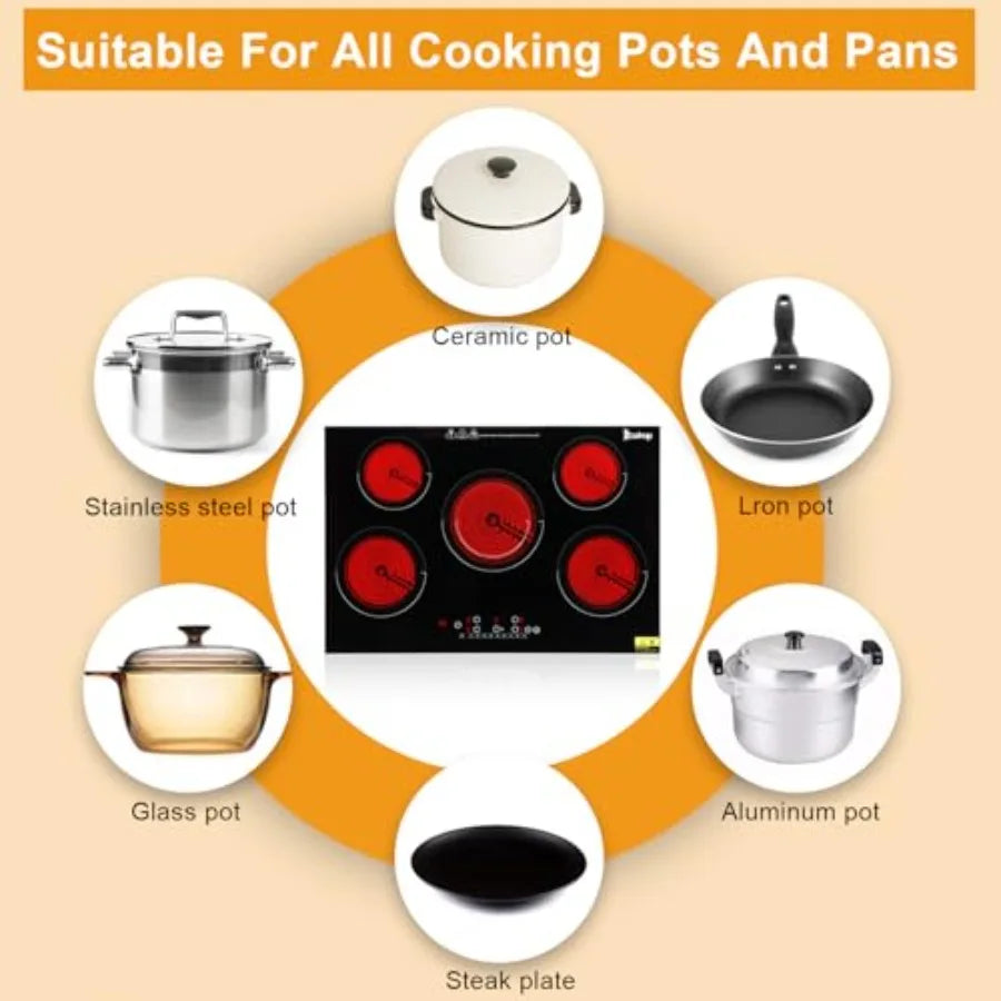 5-Burner Electric Ceramic Cooktop 30" – 9 Heating Levels, Kid Safety Lock, Touch Control