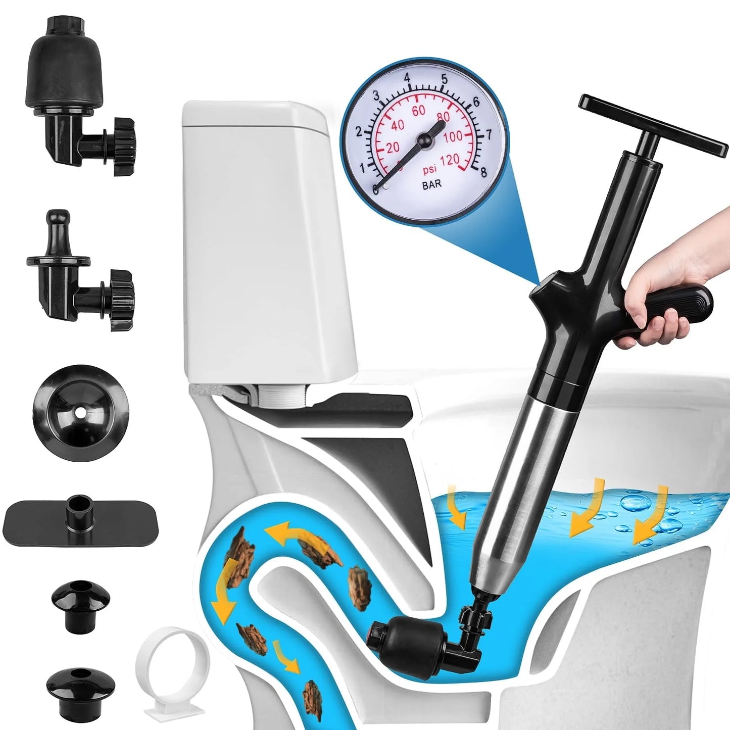 Manual Air Pressure Drain Unclogger – Clears Toilets, Sinks & Kitchen Drains Instantly
