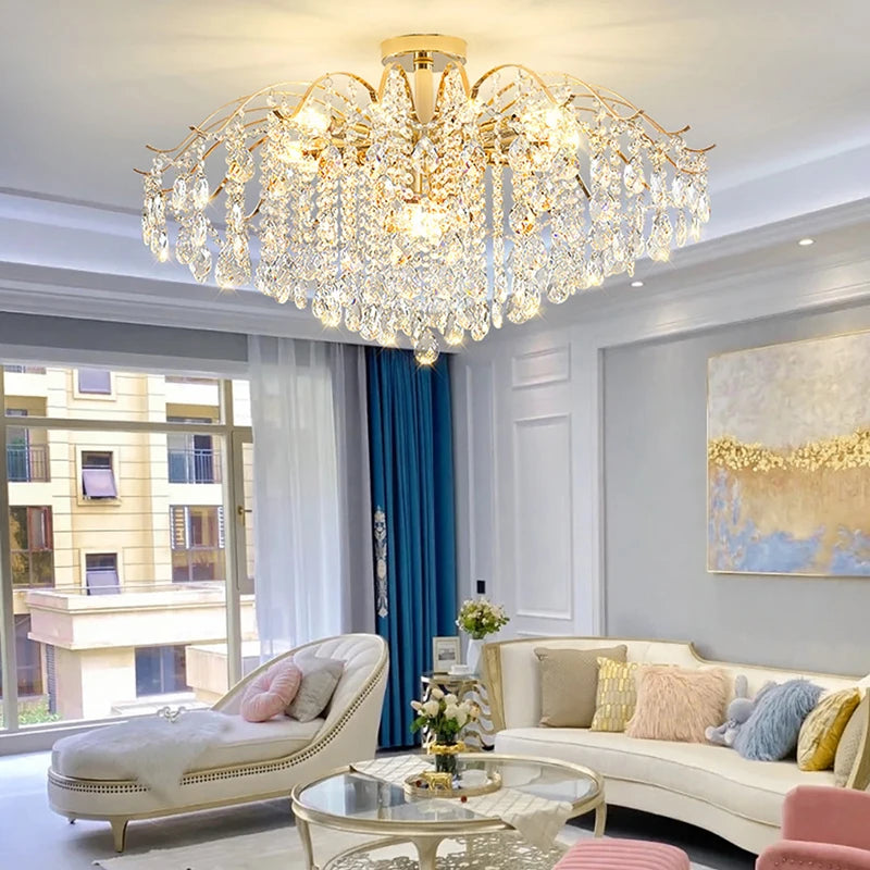 Modern Luxury Crystal Ceiling Chandelier – 3-Colour LED, 10/12/14 Heads, Living Room & Bedroom