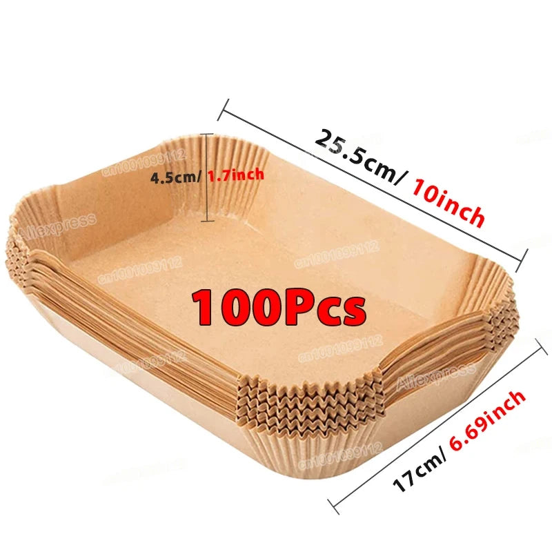 Disposable Air Fryer Liner Paper – Round & Square, 50 or 100pcs, Non-Stick Baking Parchment