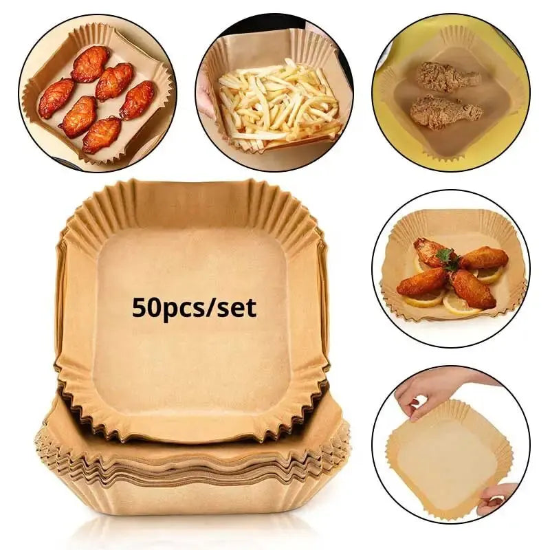 Disposable Air Fryer Liner Paper – Round & Square, 50 or 100pcs, Non-Stick Baking Parchment