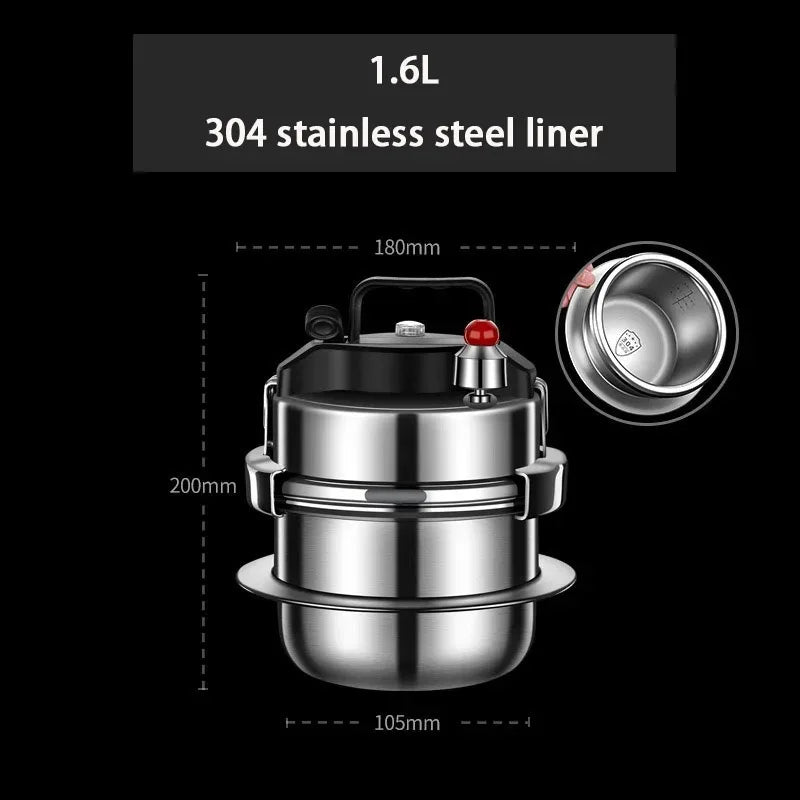 304 Stainless Steel Pressure Cooker 1.6L – Induction & Open Flame Compatible
